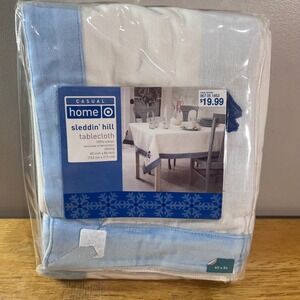 Target Home Sleddin Hill Tablecloth 60x84 White Blue Vtg 2005 Snowman Cotton